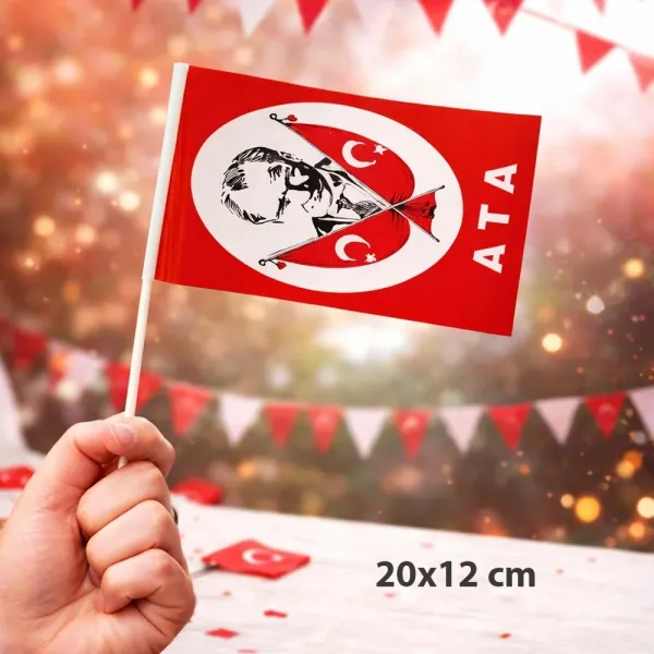 Atatürk Baskılı Çıtalı Bayrak (20x12 cm 10 Adet)