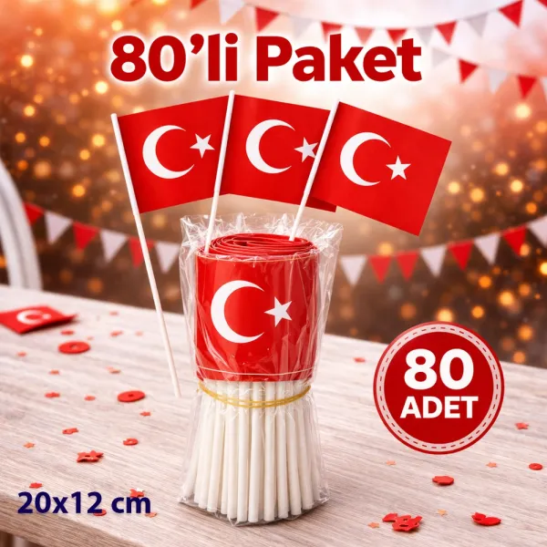 Ay Yıldız Çıtalı Türk Bayrağı (20x12 cm 80 Adet)