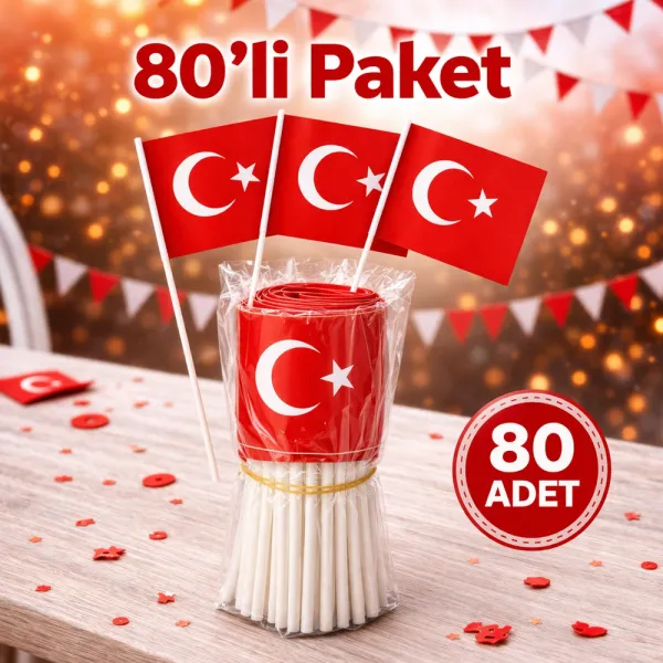 Ay Yıldız Çıtalı Türk Bayrağı (20x12 cm 80 Adet)