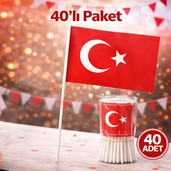 Ay Yıldız Çıtalı Türk Bayrağı (30x22 cm 40 Adet)