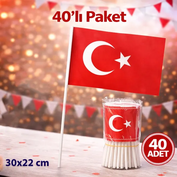 Ay Yıldız Çıtalı Türk Bayrağı (30x22 cm 40 Adet)