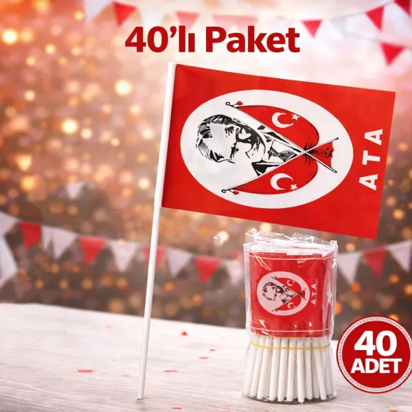 Atatürk Baskılı Çıtalı Bayrak (30x22 cm 40 adet)