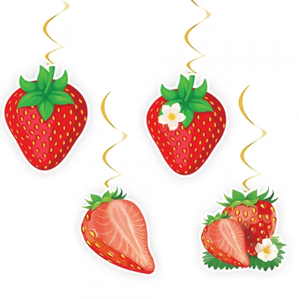 Çilek Doğum Günü Asma Süs Banner (4 Adet)