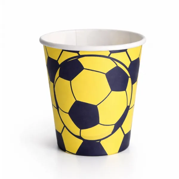 Sarı Lacivert Futbol Topu Taraftar Bardak (8 Adet)