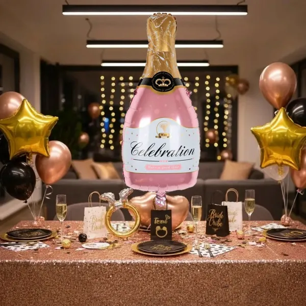 Şampanya Şişesi Pembe Folyo Balon (80x43 cm)