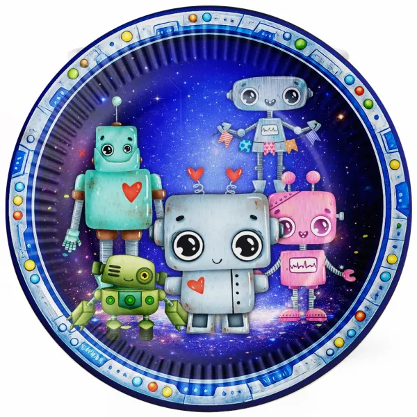 Robot Temalı Karton Tabak (8 Adet)