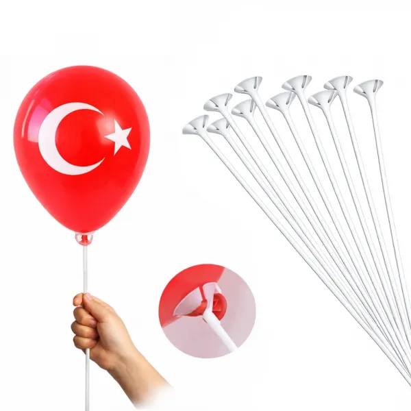 Ay Yıldız Türk Bayraklı Balon ve Balon Çubuğu (20 adet)