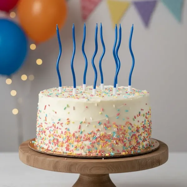 Metalik Kıvrımlı Spiral Mavi Mum (6 Adet)