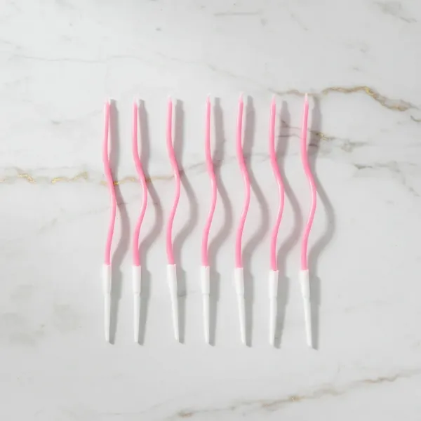 Metalik Kıvrımlı Spiral Pembe Mum (6 Adet)