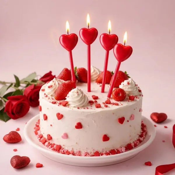 Kırmızı Kalpli Çubuklu Mum (4 Adet)
