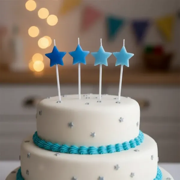 Yıldız Pastel Mavi Çubuklu Mum (4 Adet)
