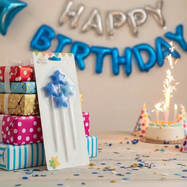 Yıldız Pastel Mavi Çubuklu Mum (4 Adet)