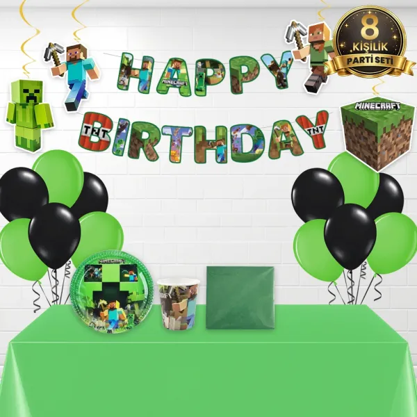 Minecraft Doğum Günü Konsepti Parti Seti (8 Kişilik)
