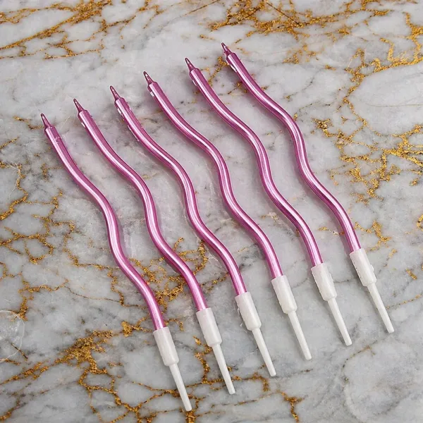 Metalik Kıvrımlı Spiral Rose Pembe Mum (6 adet)