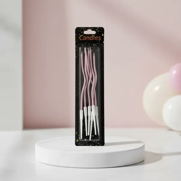 Metalik Kıvrımlı Spiral Rose Pembe Mum (6 adet)