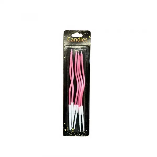 Metalik Kıvrımlı Spiral Pembe Mum (6 Adet)