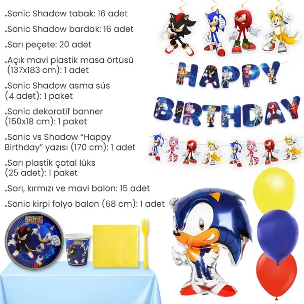 Sonic Doğum Günü Parti Seti (16 Kişilik)