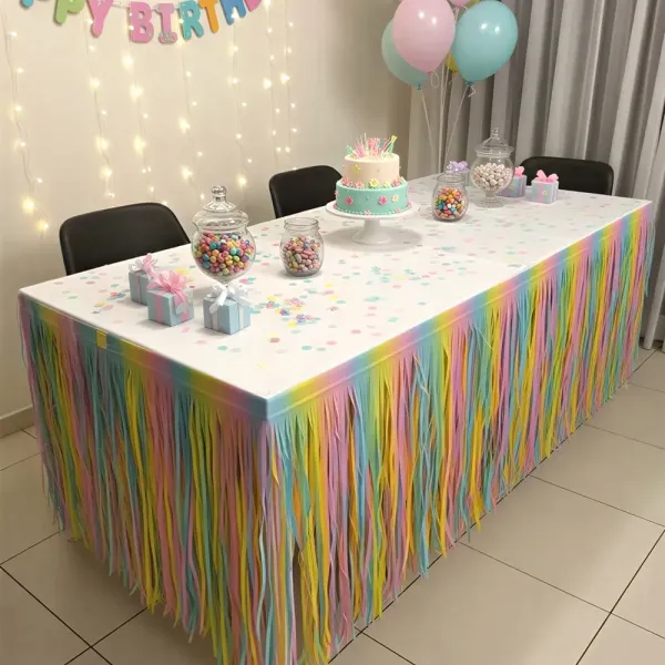 Makaron Renkli Püsküllü Masa Eteği (70x300 cm)
