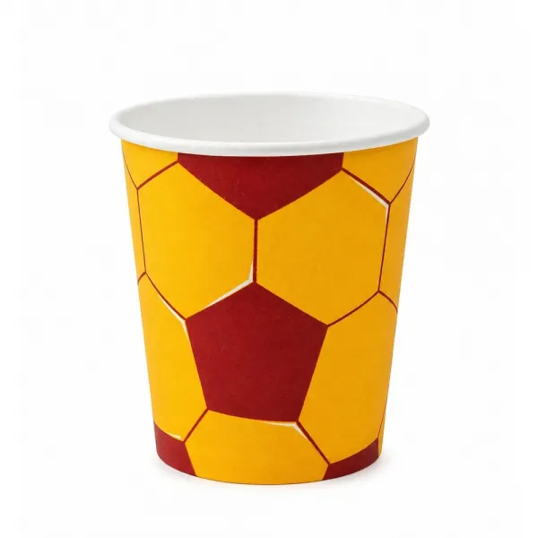 Sarı Kırmızı Futbol Topu Taraftar Bardak (8 Adet)