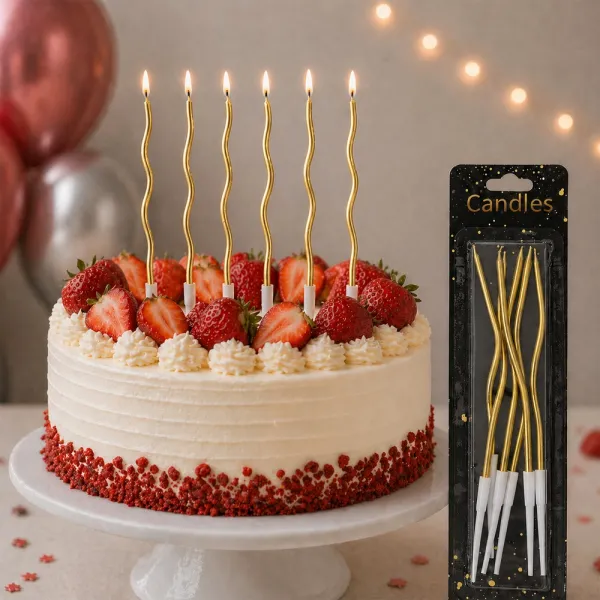 Metalik Kıvrımlı Spiral Gold Mum (6 Adet)