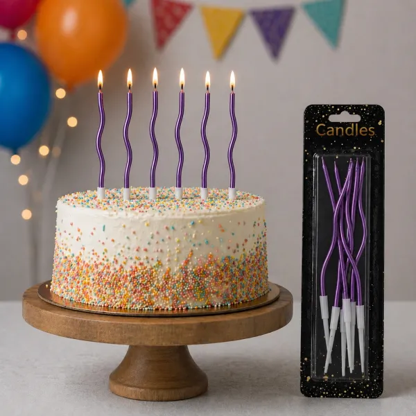 Metalik Kıvrımlı Spiral Mor Mum (6 Adet)