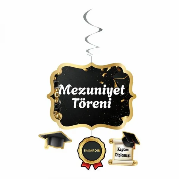 Mezuniyet Hatırası Spiralli Asma Tavan Süsü (4 Adet)