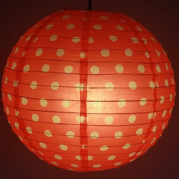 Kırmızı Puantiyeli Yuvarlak Fener Süs (1 Adet 30 cm)