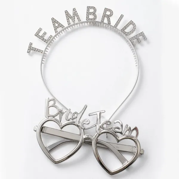 Team Bride Plastik Gözlük Taç Set Gümüş 1 Adet