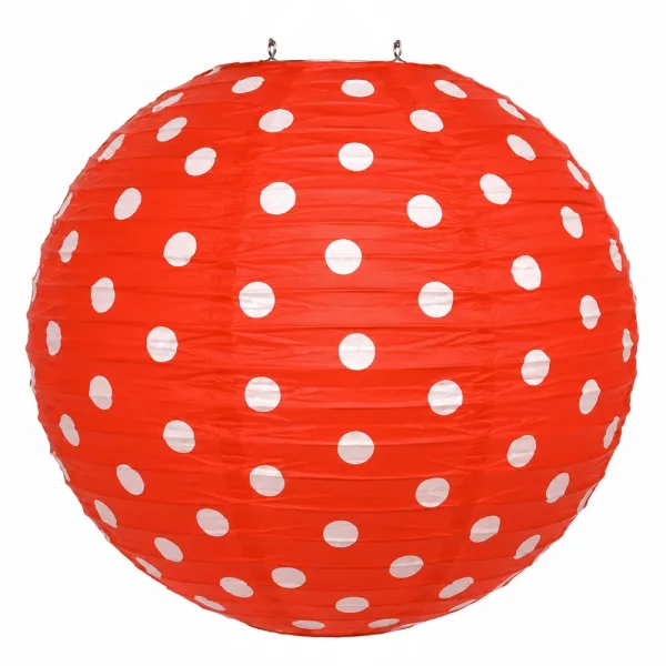 Kırmızı Puantiyeli Yuvarlak Fener Süs (1 Adet 30 cm)
