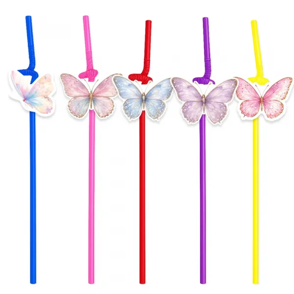 Kelebek Temalı Pipet (10 Adet)
