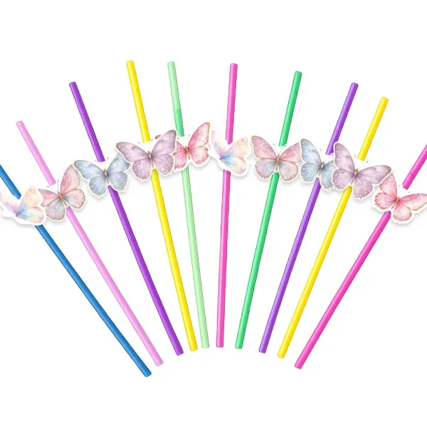 Kelebek Temalı Pipet (10 Adet)