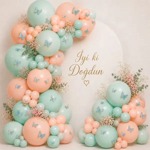 Mavi Kelebek Balon Ve Pasta Süsü (21 Adet)