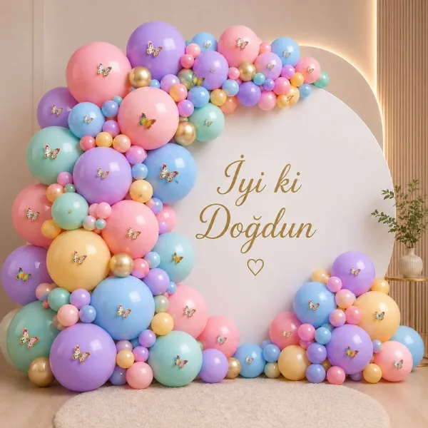 Renkli Kelebek Balon Ve Pasta Süsü (21 Adet)