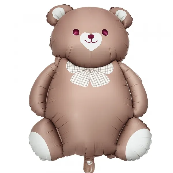 Fiyonklu Teddy Ayıcık Folyo Balon - Mat Kahve (87x65 cm)
