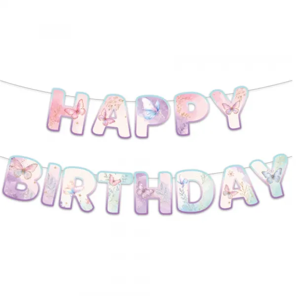 Kelebek Temalı Happy Birthday Yazısı (170 cm)