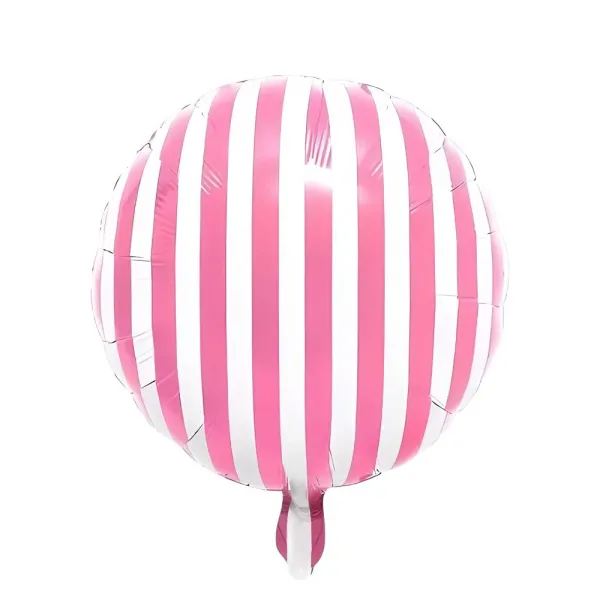 Pembe - Beyaz Çizgili Folyo Balon (45 cm)