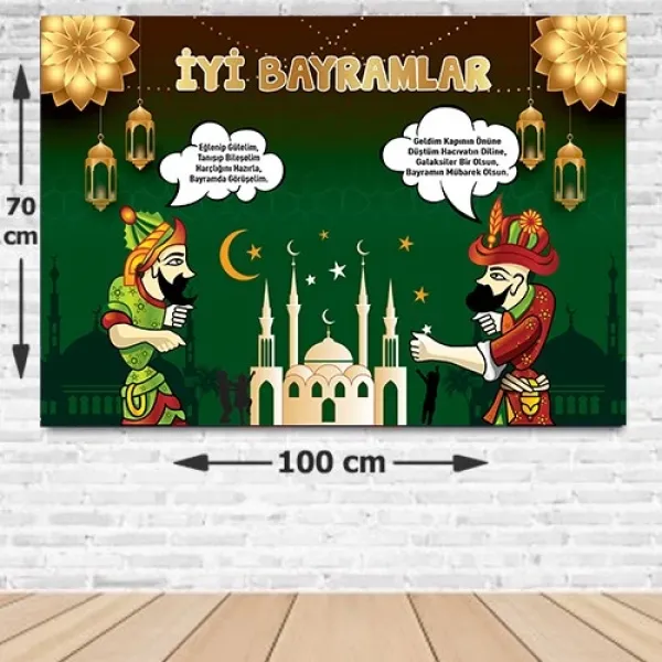 70*100 cm İyi Bayramlar Afişi Karagöz Hacivat Temalı