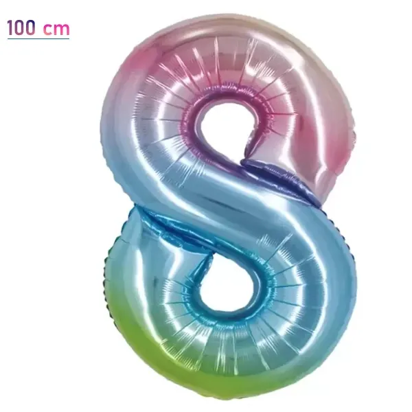 8 Sayı Folyo Balon – Gökkuşağı – 100 cm (40 inch)