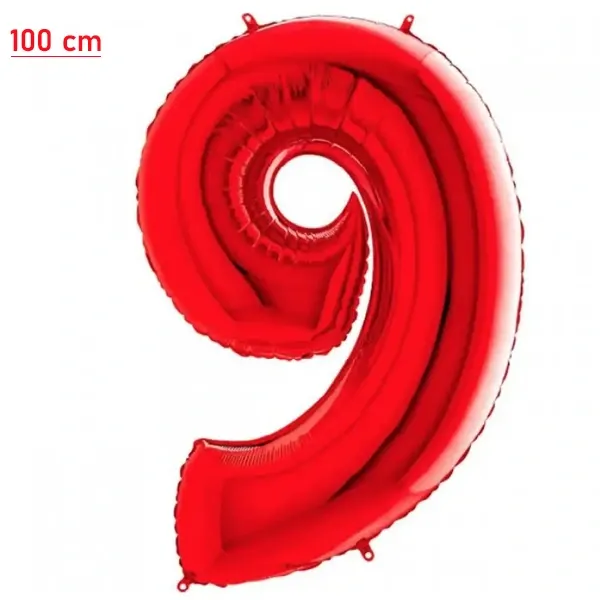 9 Rakam Folyo Balon – Kırmızı – 100 cm (40 inch)