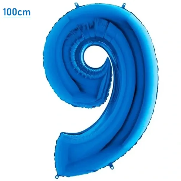 9 Rakam Folyo Balon - Mavi - 100 cm (40 inch)