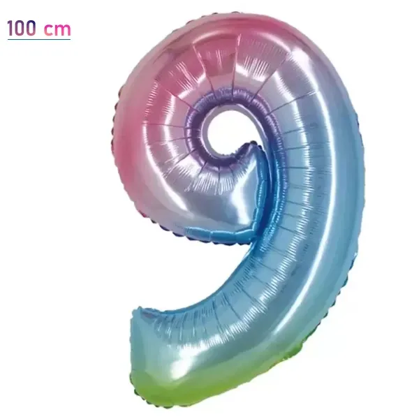 9 Sayı Folyo Balon – Gökkuşağı – 100 cm (40 inch)