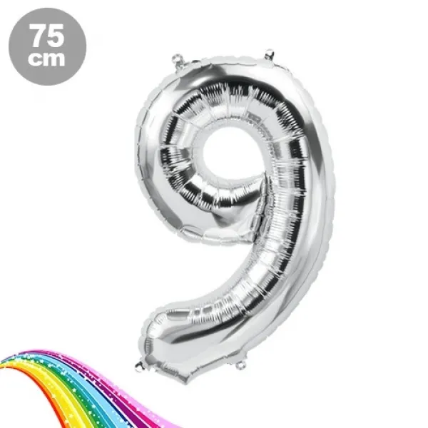9 Sayı Folyo Balon Gümüş (75 cm)