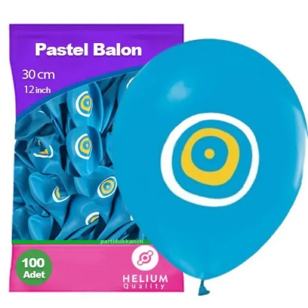 Açık Mavi Nazar Boncuklu Balon (100 adet)