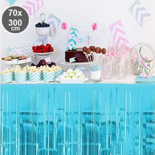 Açık Mavi Püsküllü Masa Eteği 70*300 cm
