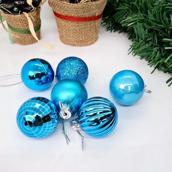 Açık Mavi Yılbaşı Top Süs Mat-Parlak-Simli-Aynalı 24 Adet 4 cm