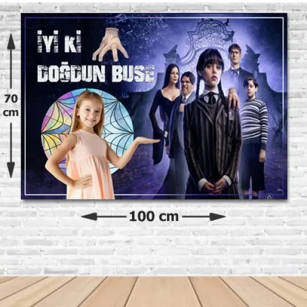 Adams Ailesi Fotoğraflı Doğum Günü Parti Afişi 70*100 cm