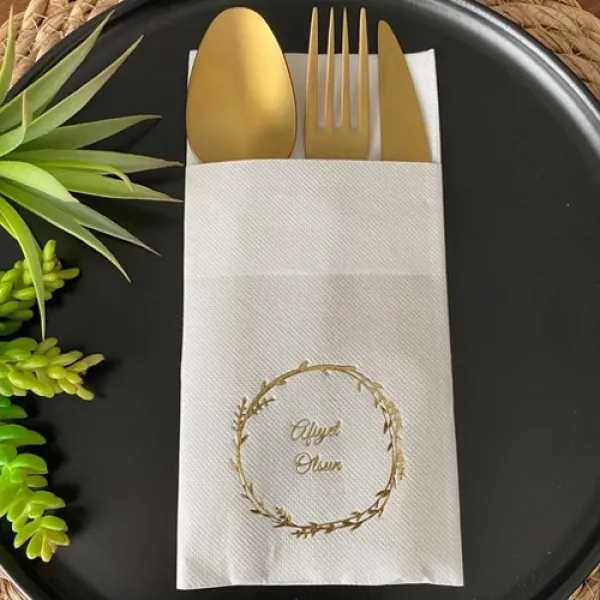 Afiyet Olsun Yaldızlı Cepli Peçete Lüks (12 adet)