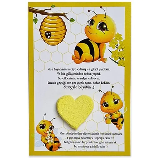 Arı Temalı Hediyelik Tohum Kartı 5 adet