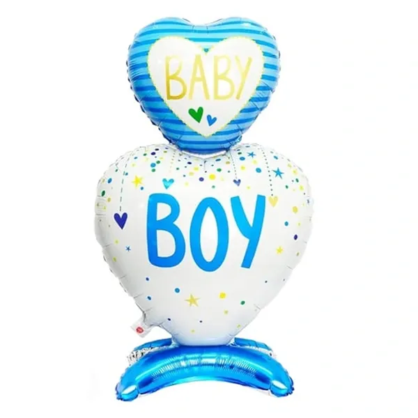 Baby Boy Ayaklı Mavi Kalpli Folyo Balon 62x110 cm