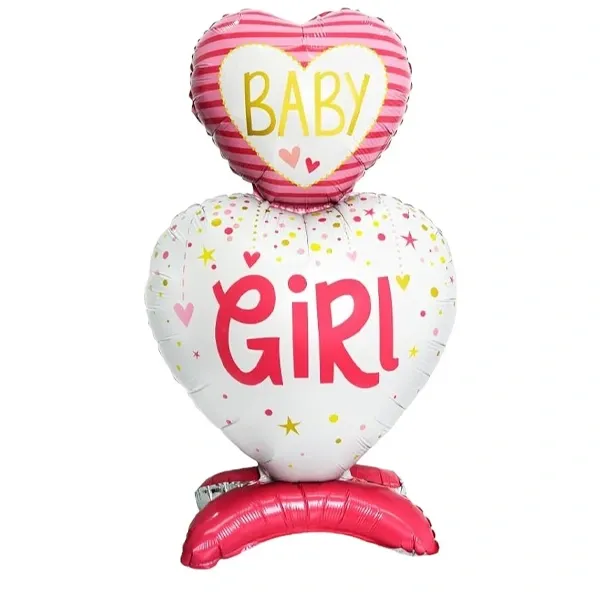 Baby Girl Ayaklı Pembe Kalpli Folyo Balon (62x110 cm)